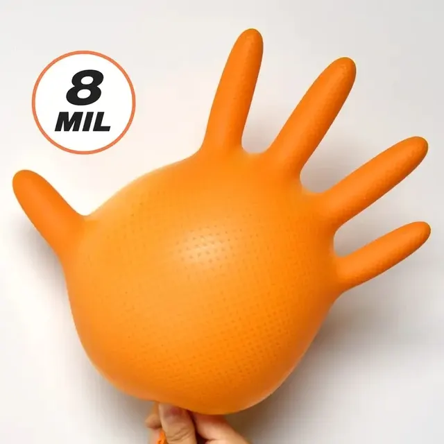 Orangefarbene Nitril-Einweghandschuhe, 8 Mil, rautenstrukturiert 4
