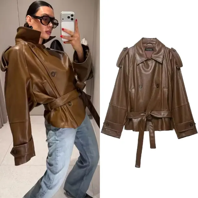 Kunstleder-Jacke mit Gürtel 1