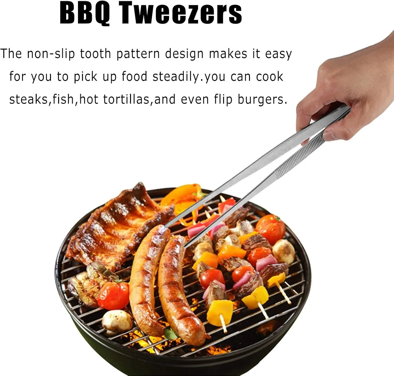 Lange Edelstahl-Grillpinzette mit Zahnspitze 4