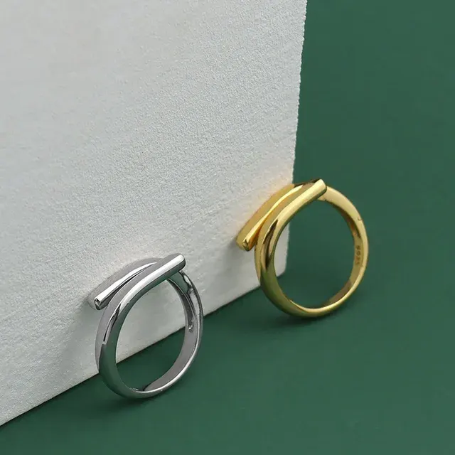 Silberner Doppelreihen-Geometrie-Ring für Damen 4