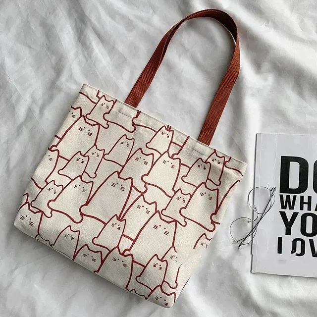 Japanisch inspirierte Canvas-Schultertasche mit Katze 4