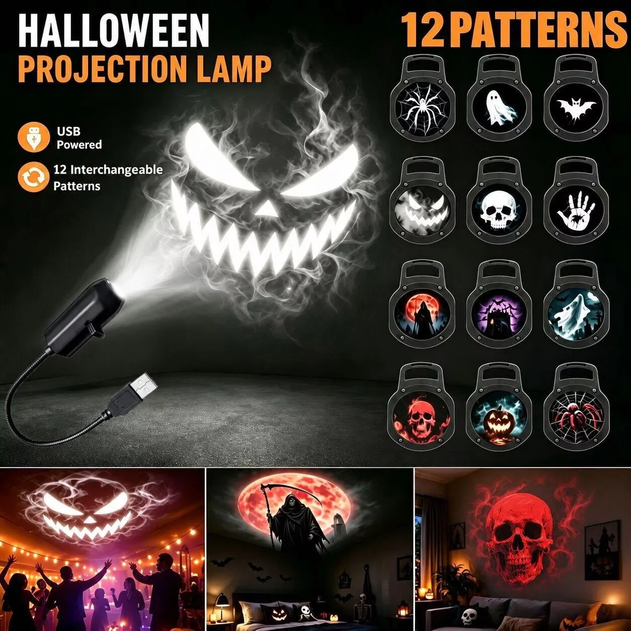 USB-Halloween-Geisterprojektor mit Wechselmuster