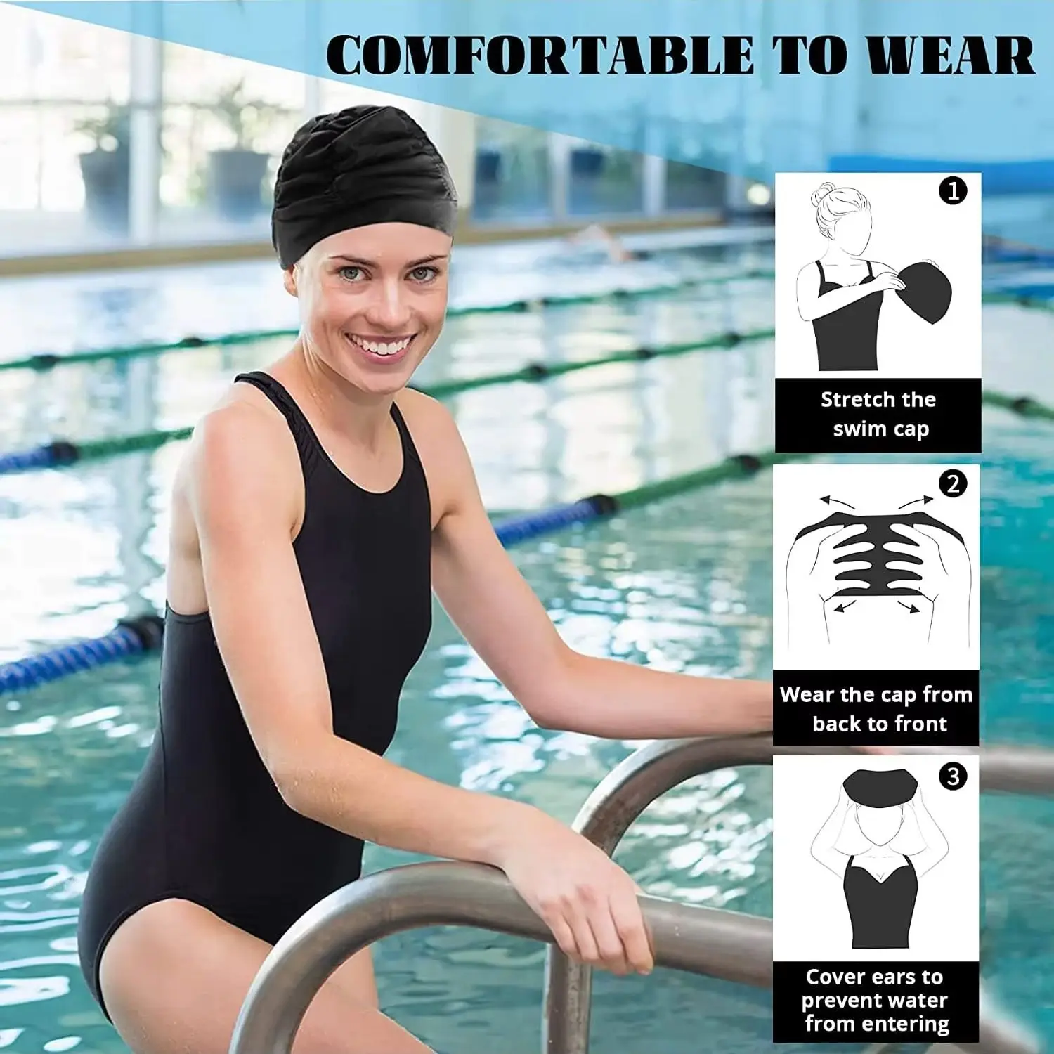 Bunte plissierte Nylon-Badekappe für Langhaar 4