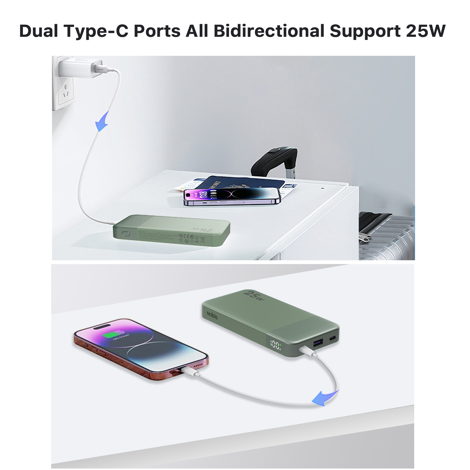 Schlanke Powerbank 10000mAh mit 3 Ausgängen 2
