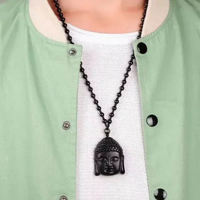 Obsidian-Buddha-Anhänger-Halskette 2