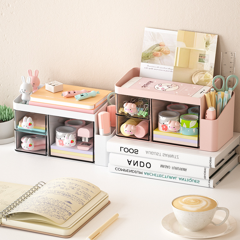 Schreibtisch Organizer mit Schubladen aus Kunststoff 3