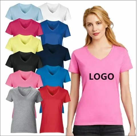 Damen Plus-Size Sommer-T-Shirt V-Ausschnitt Baumwolle