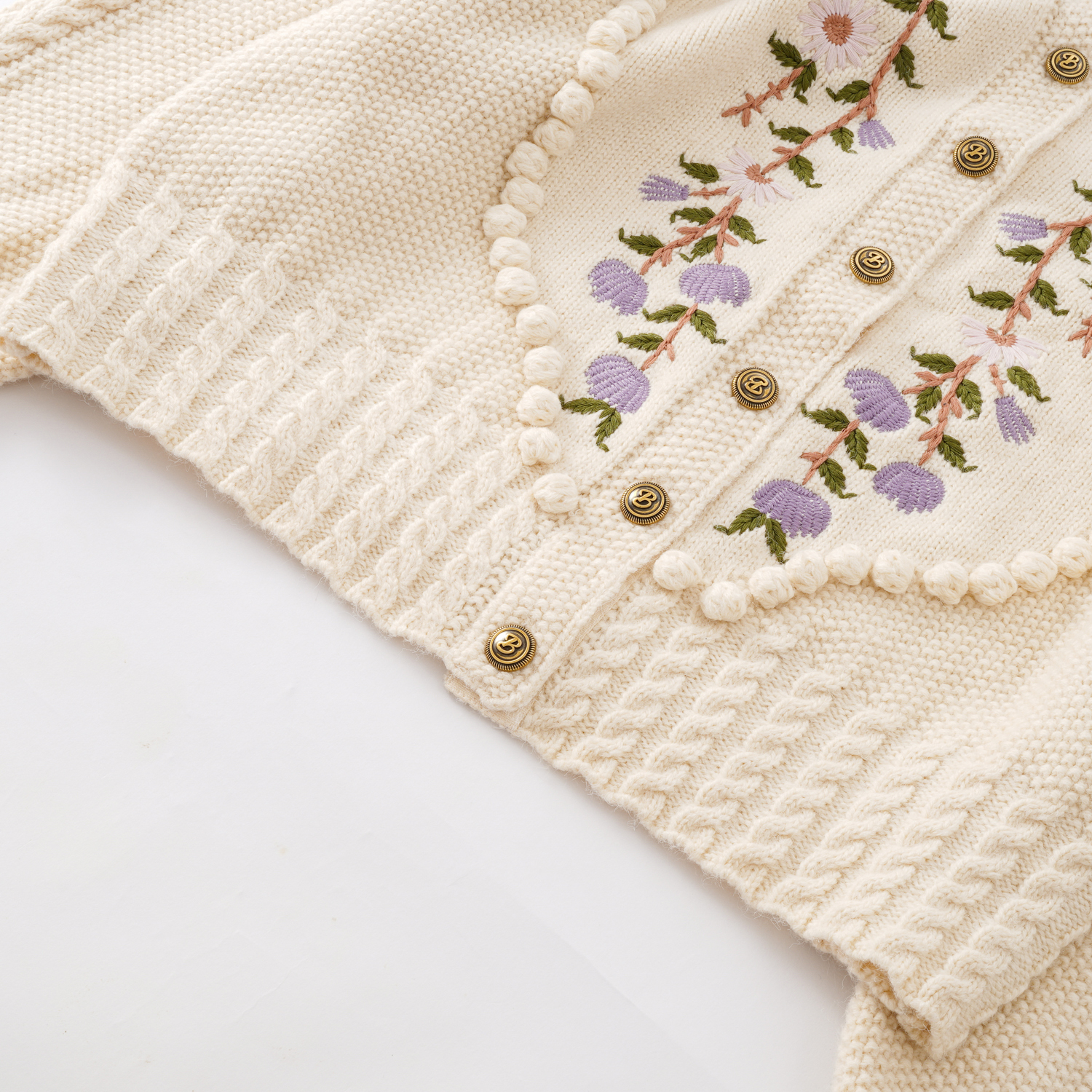Damen Pullover mit Puffärmeln und Blumenstickerei 4