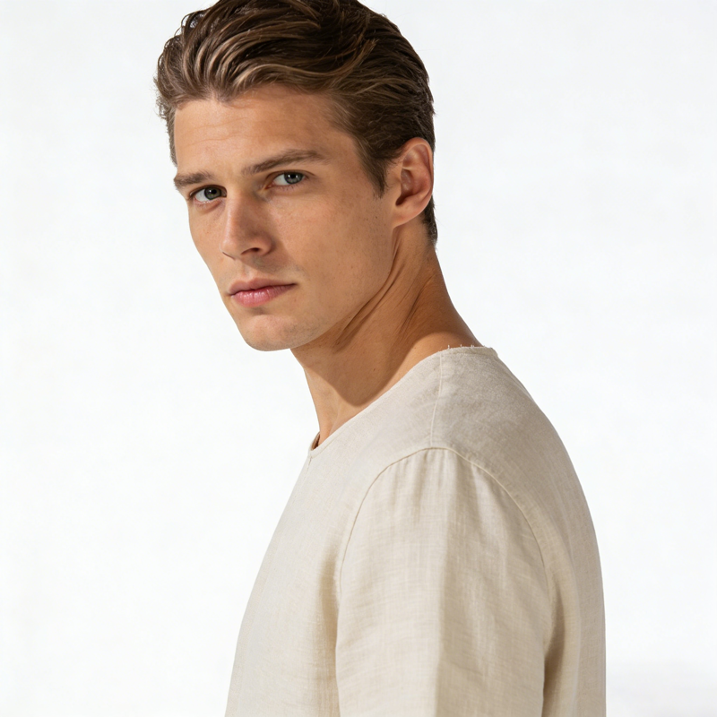 Herren Leinen T-Shirt Relaxed Fit Atmungsaktiv 2