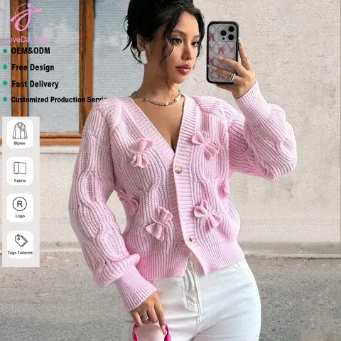Damen Strickjacke Oversize mit Schleife