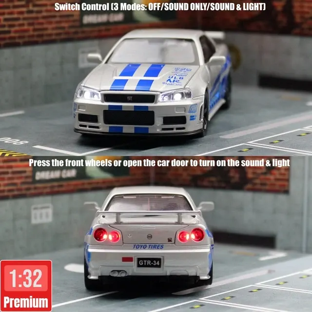Nissan Skyline R34 Druckguss-Modellauto 1:32 3