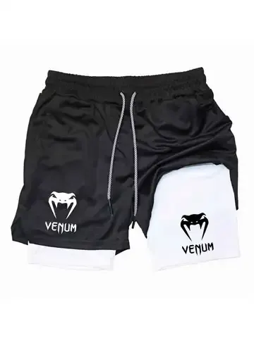 2-in-1 Doppellagen-Sportshorts für Laufen und Gym