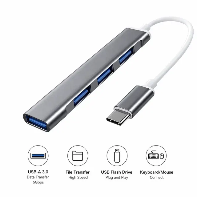 4-in-1 USB-C Adapter aus Metall und Kunststoff 2