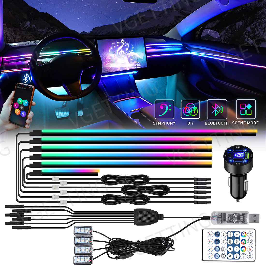 10-in-1 RGB Ambientelicht-Set mit App-Steuerung