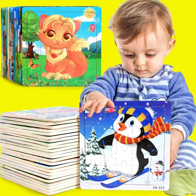 20-teiliges Montessori-Holzpuzzle mit Tieren und Fahrzeugen 2