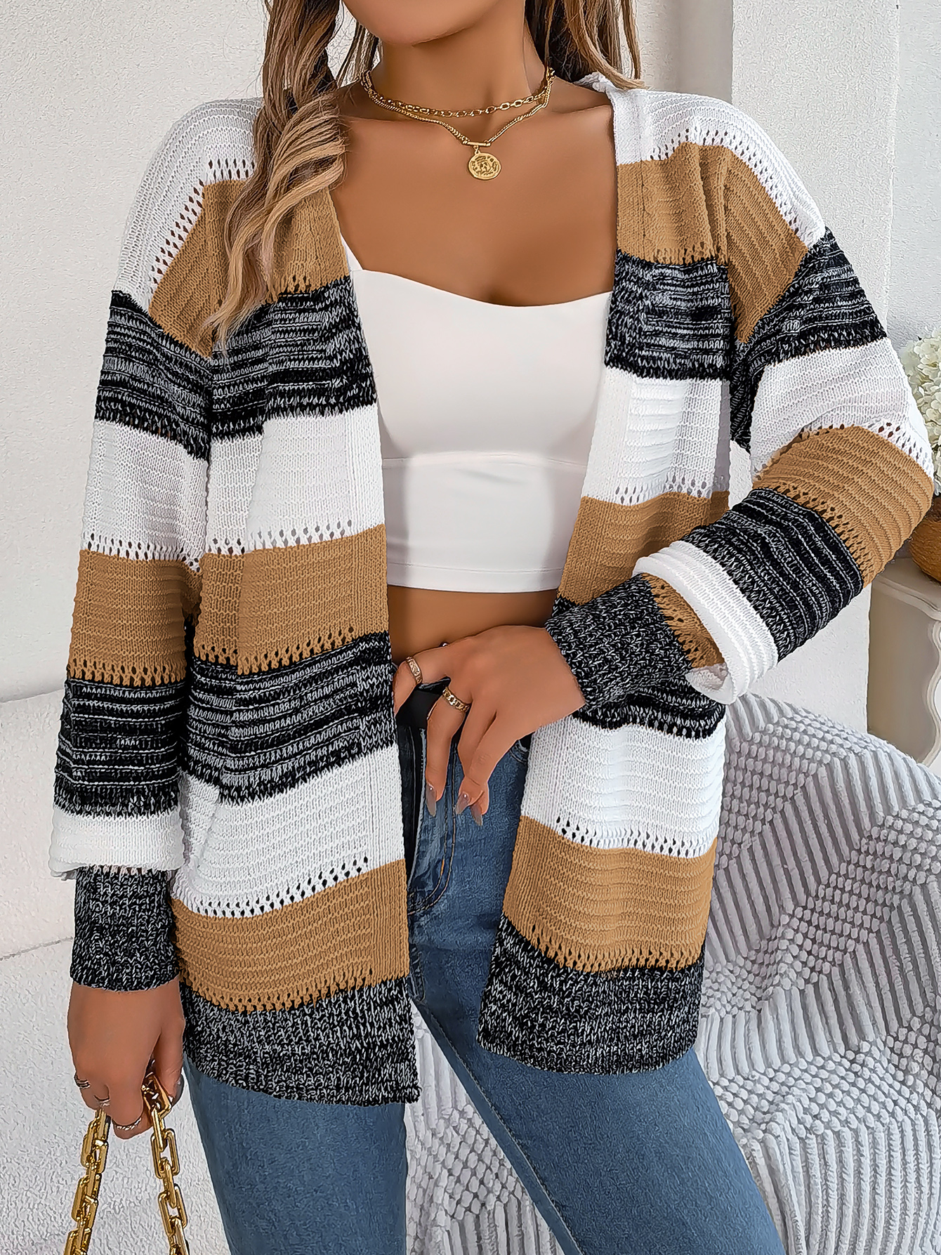 Damen-Strickjacke mit Laternenärmeln 2