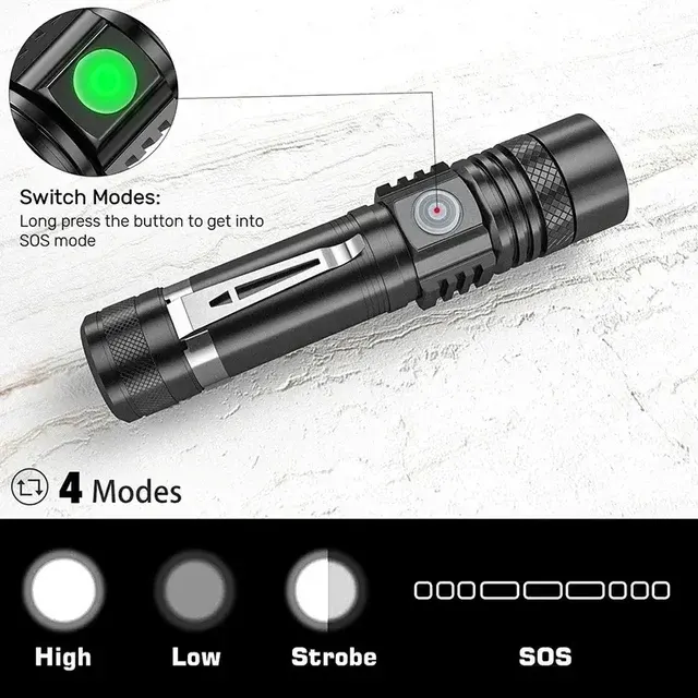 Zoombare wasserdichte LED-Camping-Taschenlampe mit USB 3