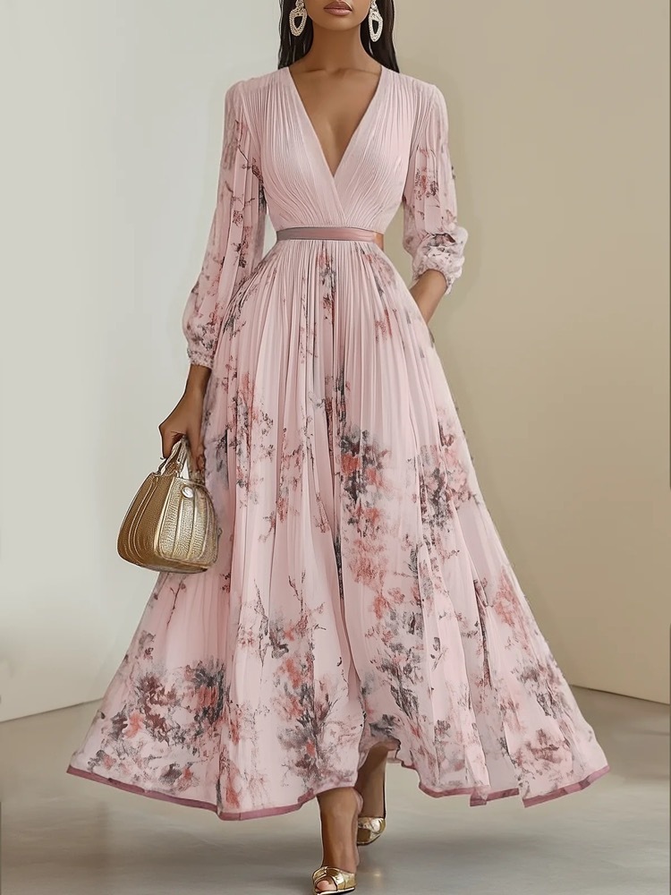 Damen-Maxikleid mit Blumenmuster und V-Ausschnitt 3