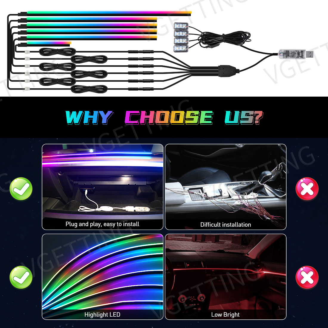10-in-1 RGB Ambientelicht-Set mit App-Steuerung 4
