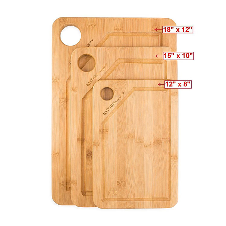 Bio-Bambus Schneidebrett-Set mit Saftrille, 3-teilig 3