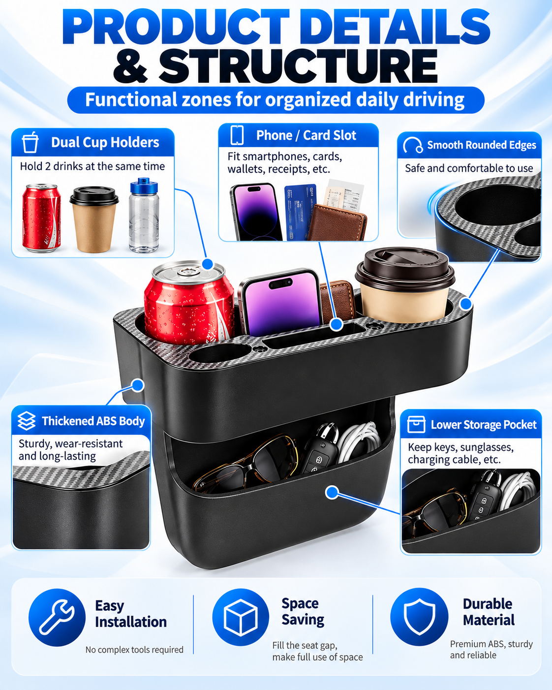 Auto-Sitzspalt-Organizer mit Becherhalter 2