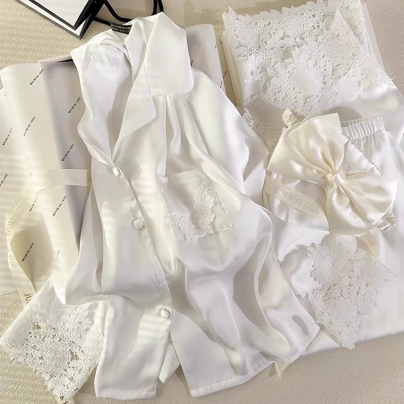 Damen Bambus Pyjama Set Zweiteilig Bestickt 3