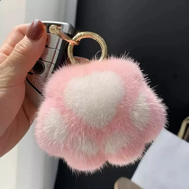 Flauschiger Katzenpfoten-Schlüsselanhänger mit Pompon 4