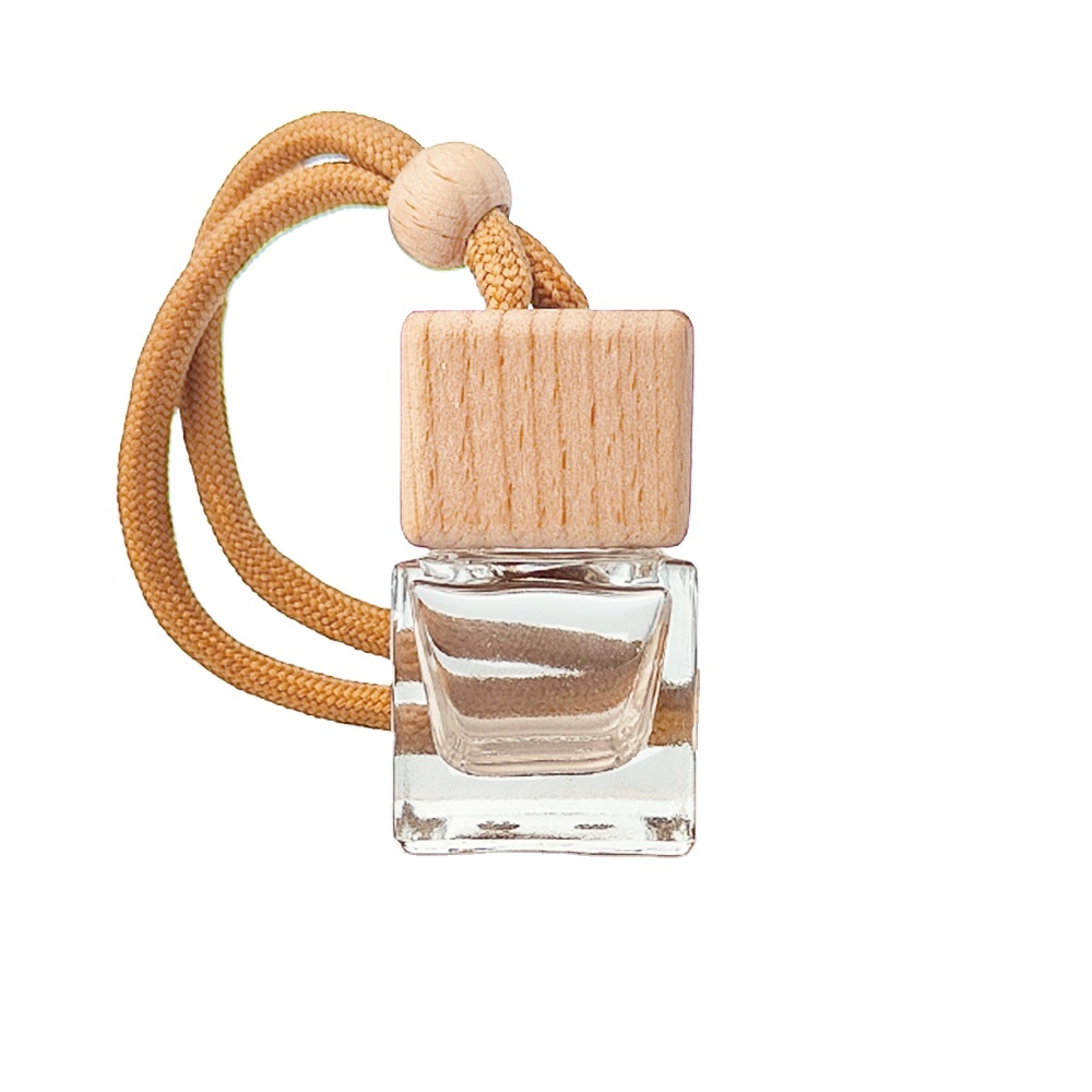 Quadratischer Holzanhänger Glasflasche 8 ml