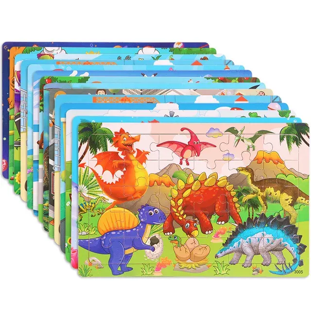Holzpuzzle 30 Teile mit Tier- und Dinosaurier-Motiven 2