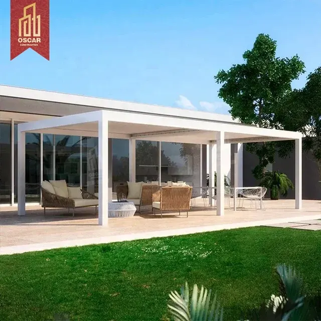 Aluminium-Pergola mit Glasdach und Schiebetür 4