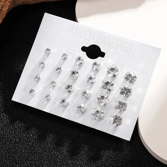 12 Paar Weiße Kristall Ohrstecker Set 4