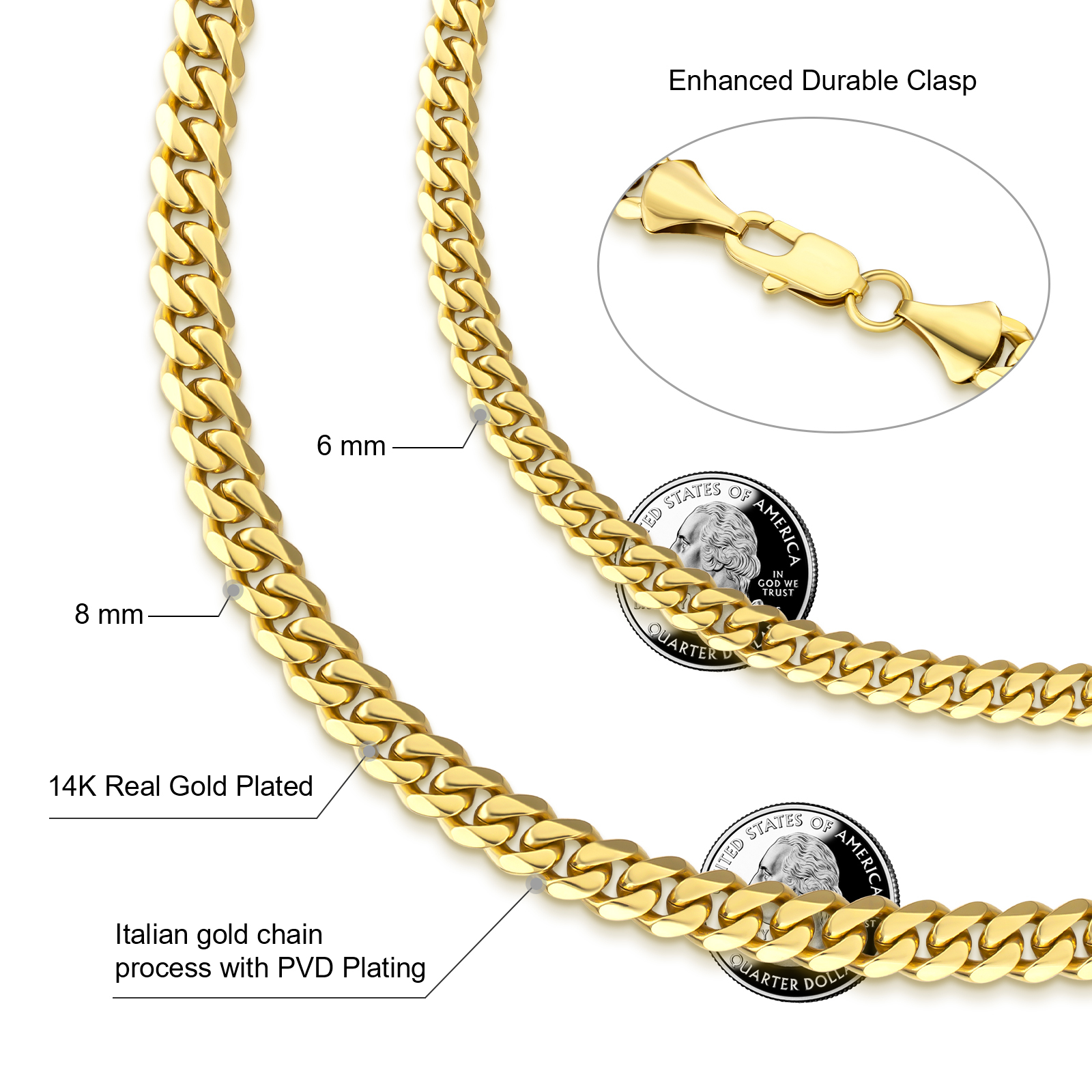 14K Vergoldete Miami Cuban Link Halskette Herren 4