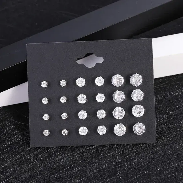 12 Paar Weiße Kristall Ohrstecker Set 2