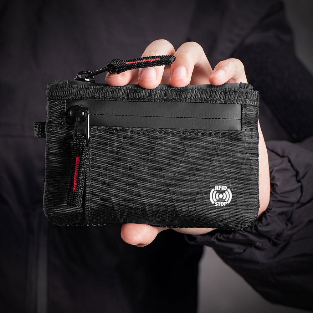 Schlanke RFID-Kartenhülle mit Reißverschluss-Münzfach