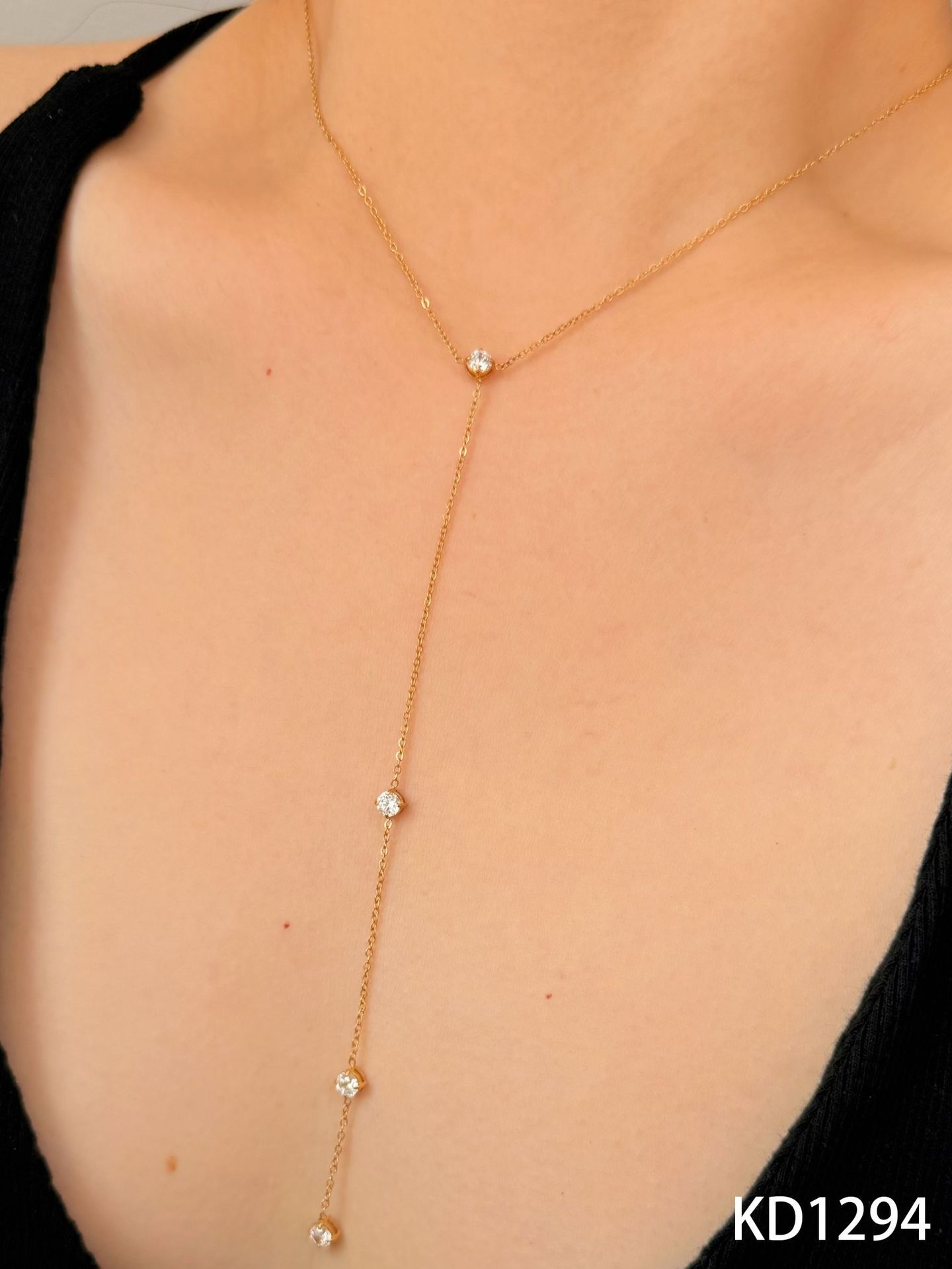 Wasserfeste Lariat-Halskette mit Zirkonia aus Edelstahl 4