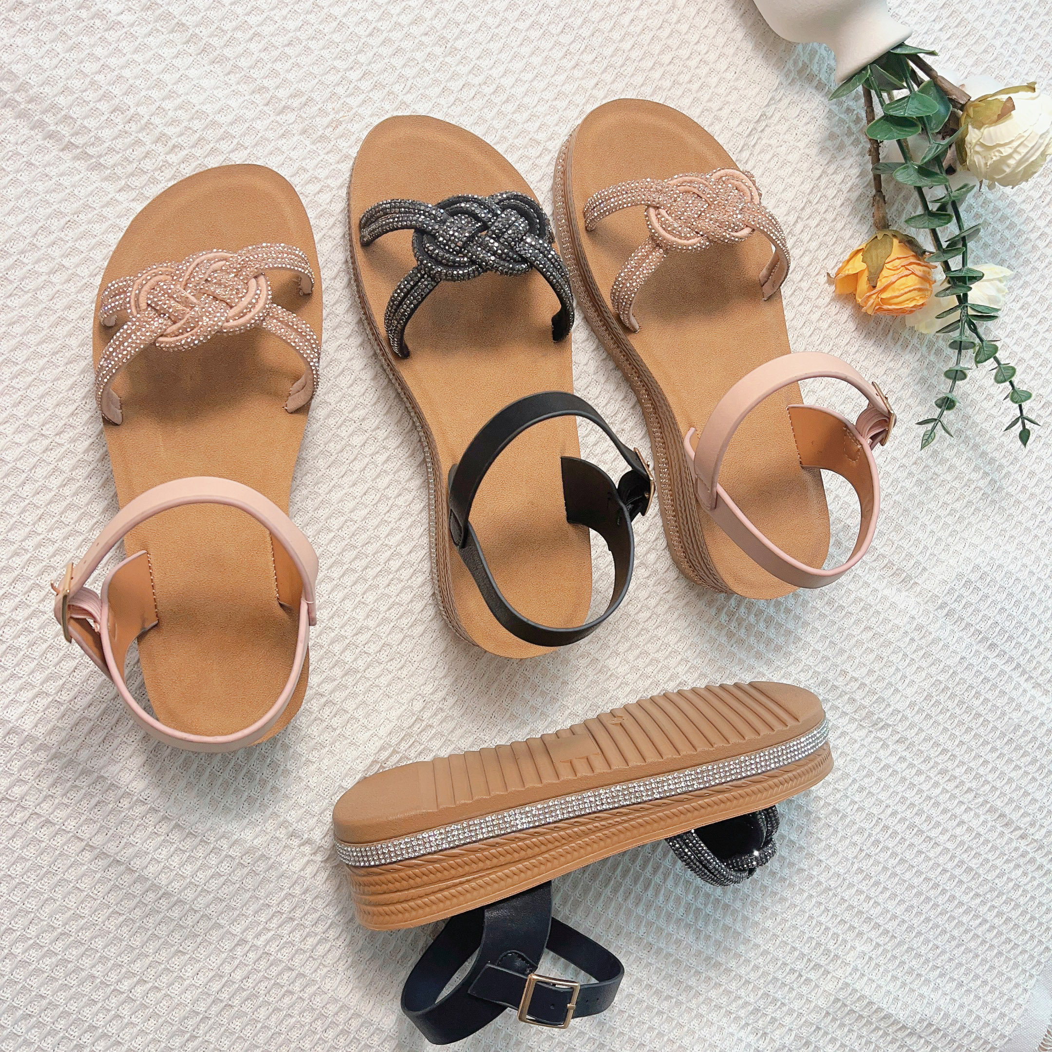 Strass Sandalen Damen Flache Slides Freizeit 4