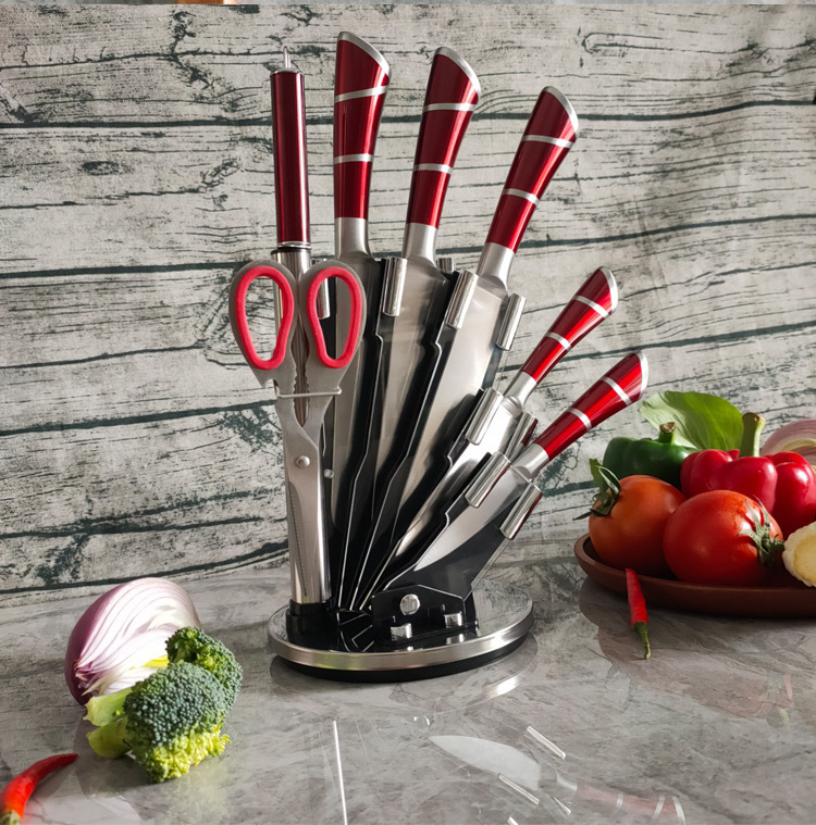 Rotes Edelstahl Küchenmesser-Set mit Block 3
