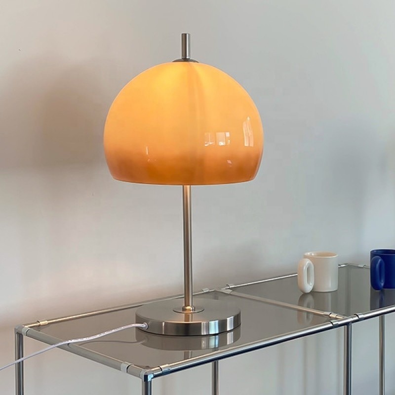 Retro Orangefarbene Glas Pilz Tischlampe