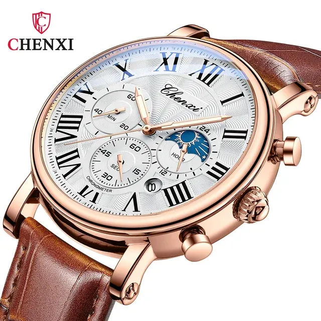 Herren-Armbanduhr mit Mondphase und Datum 3