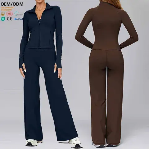 Zweiteiliges Damen-Workout-Set mit Weitbein-Hose