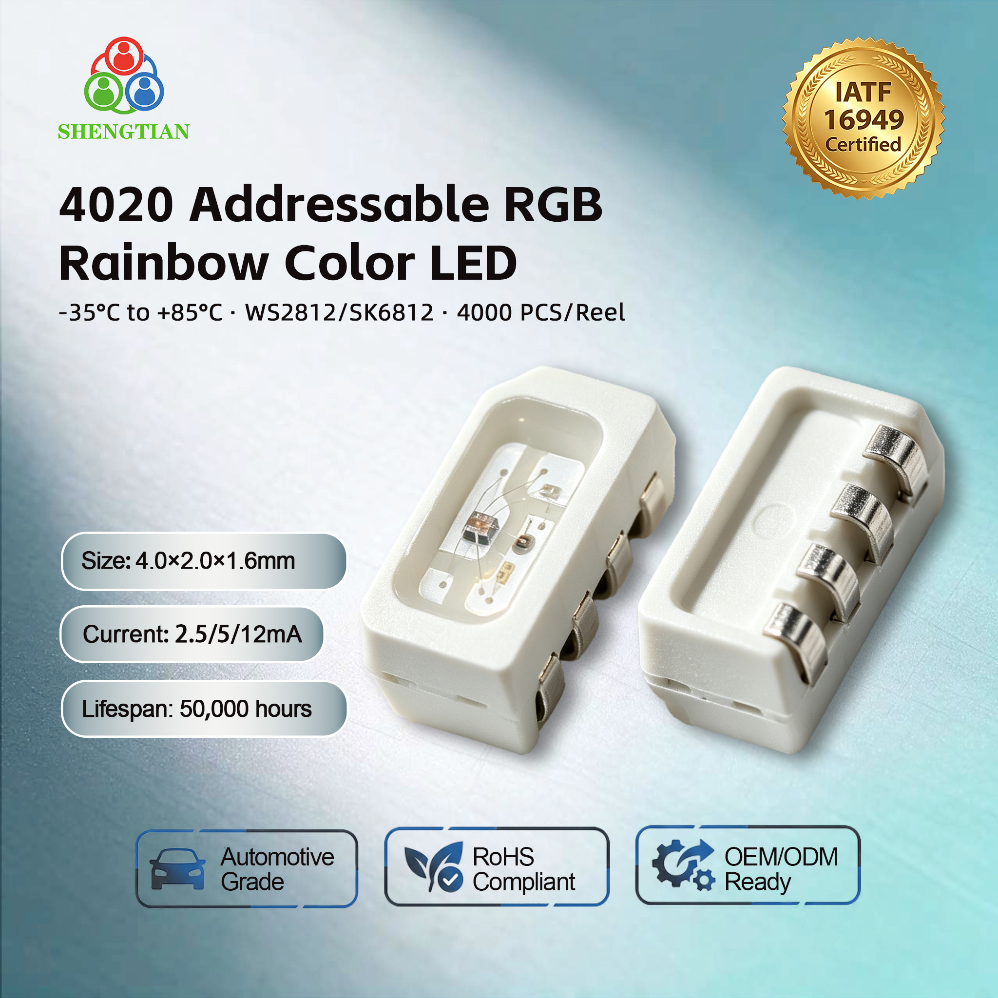 Adressierbarer RGB-LED-Chip 4020, Seitenansicht