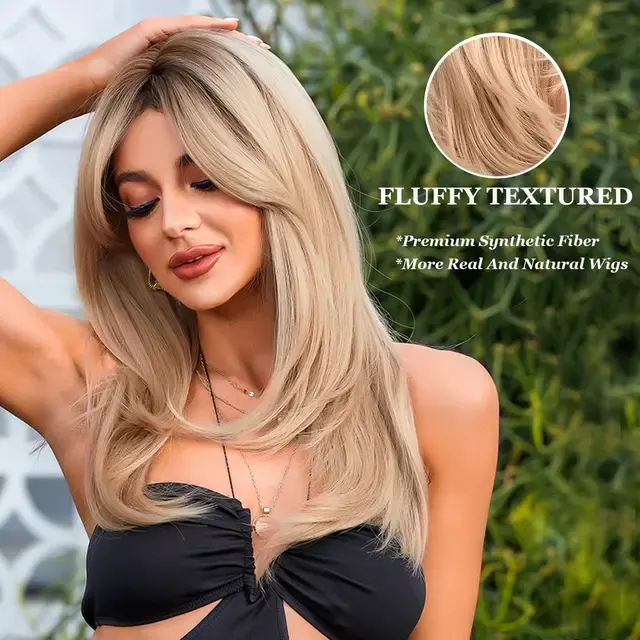 Glatte Blonde Kunsthaarperücke mit Schichten 4