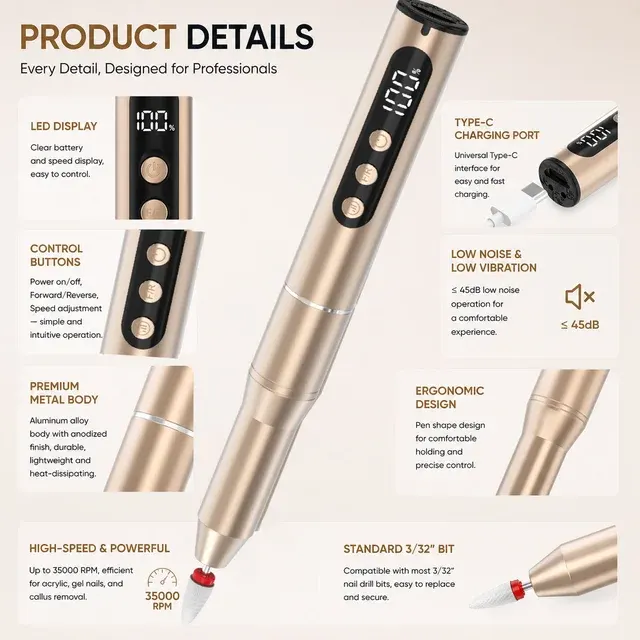 Professionelle Elektrische Nagelfräse USB-Akku 3