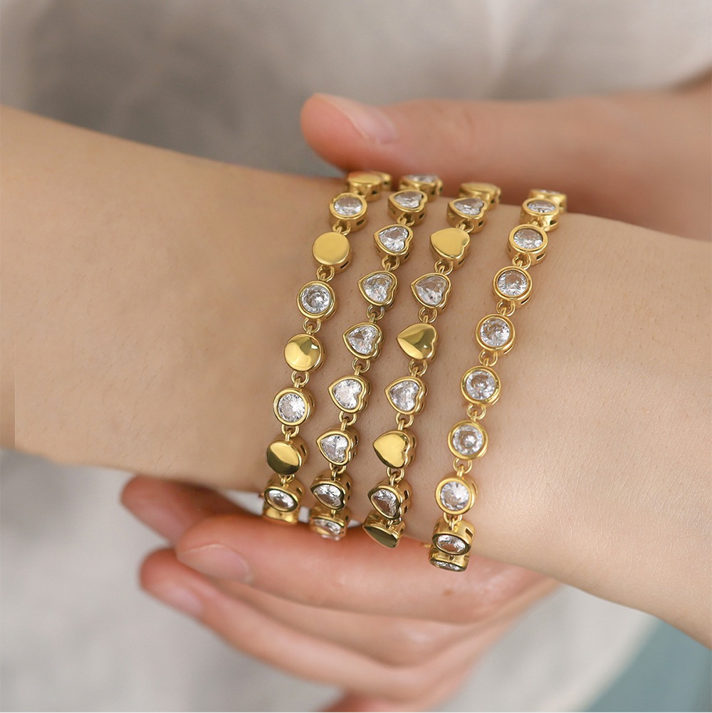 Edelstahl Tennisarmband mit Zirkonia, 18K vergoldet 3