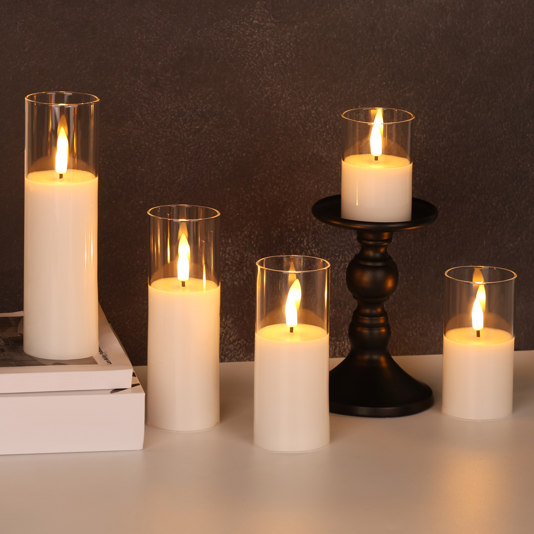 5er-Set LED-Kerzen mit Fernbedienung, weiß 4