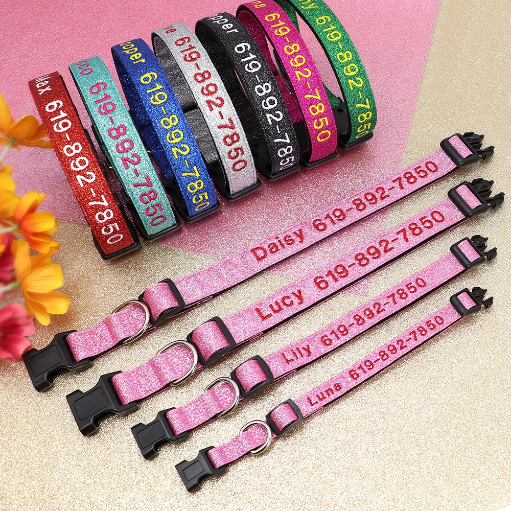 Verstellbares besticktes Hundehalsband mit ID 3
