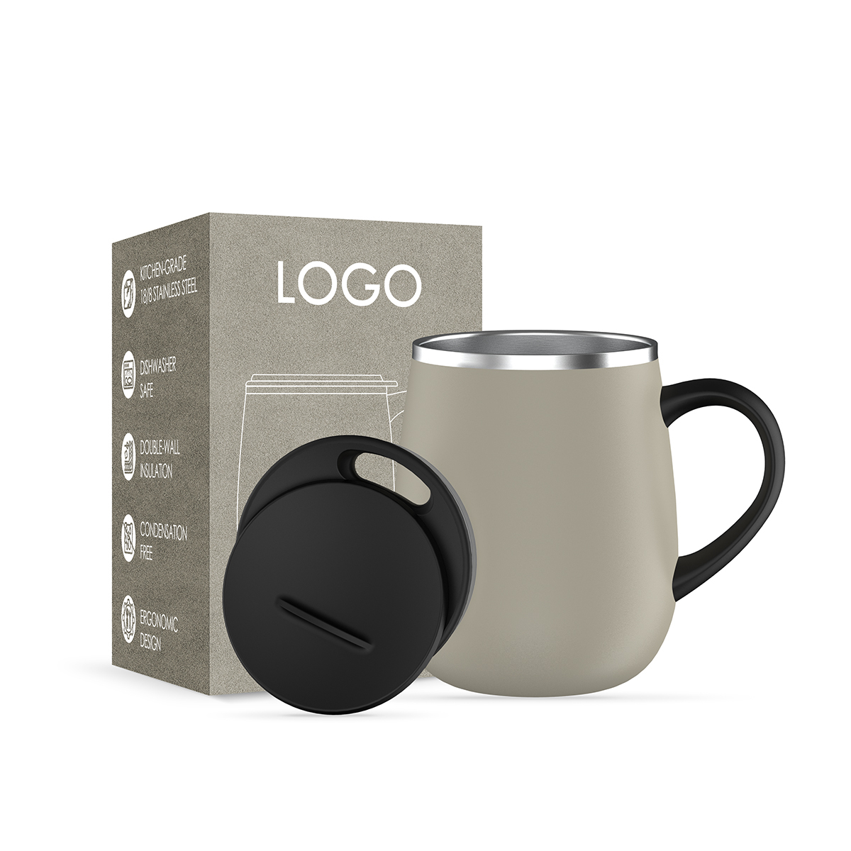 Eiförmiger Thermo-Kaffeebecher 16 oz mit Henkel 2
