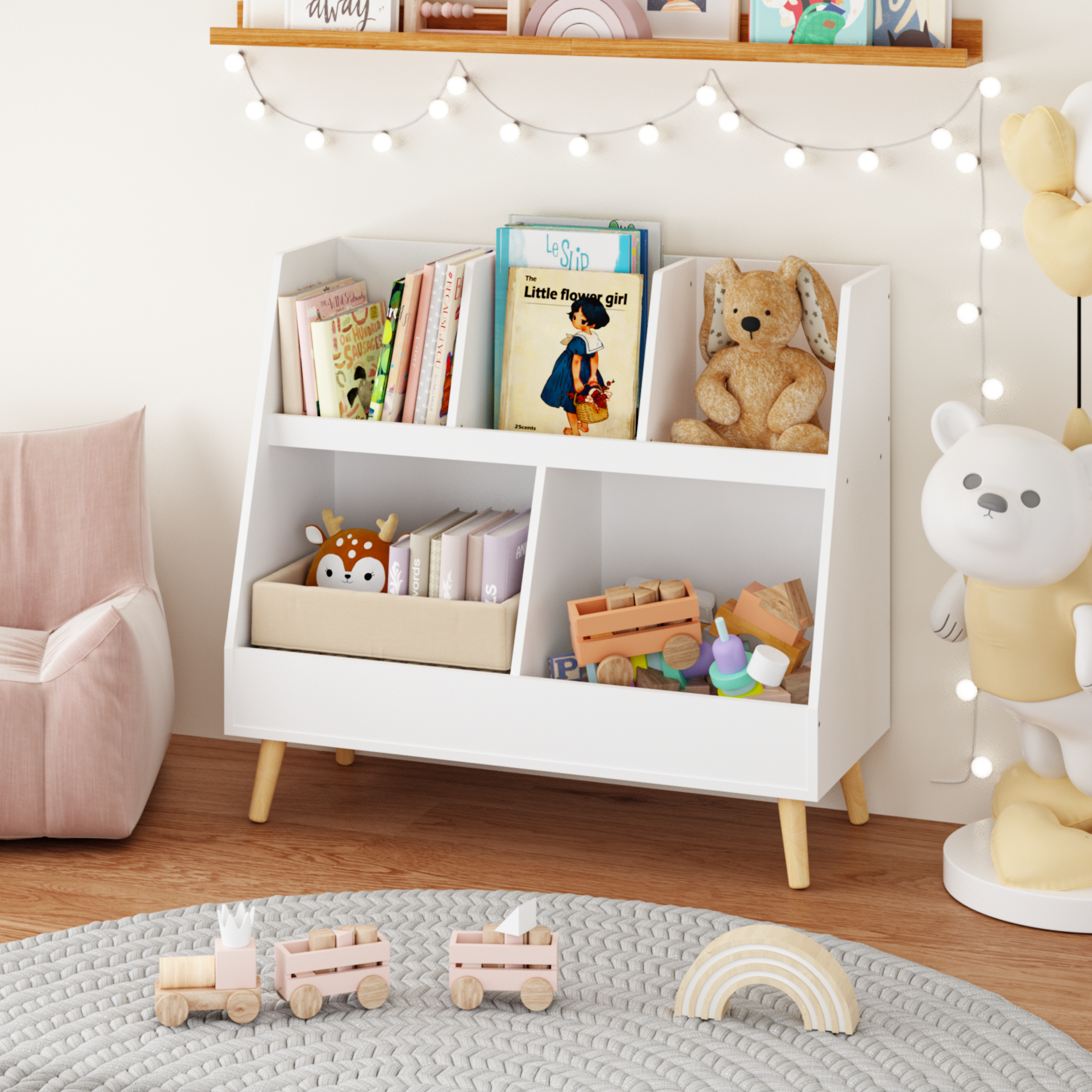 Kinder Bücherregal aus Holz mit 5 Fächern