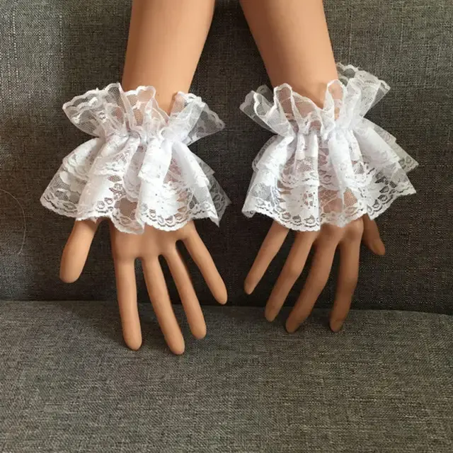 Elegante Spitzen Handgelenk Manschetten Schwarz 3