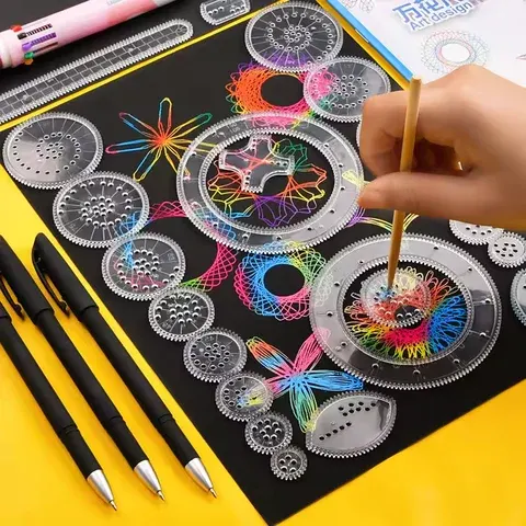 Spirograph-Zeichenset mit Zahnrad-Schablonen für Kinder